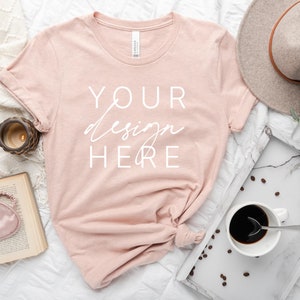 Bella Canvas 3001 Heather Prism Peach Mockup | T Shirt Mockup | Cozy T Shirt Mockup | 3001 Mockup Heather Prism Peach