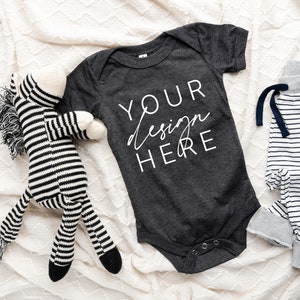 Bella Canvas 100B Baby Bodysuit Mockup | 100B Dark Grey Heather Mockup | Bella Canvas Infant Bodysuit Flat Lay