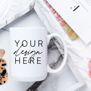 15oz Mug Mockup | White Glossy Mug Mockup 15 oz Print on Demand Coffee Cup Flat Lay Mockup | Coffee SVG Mockup