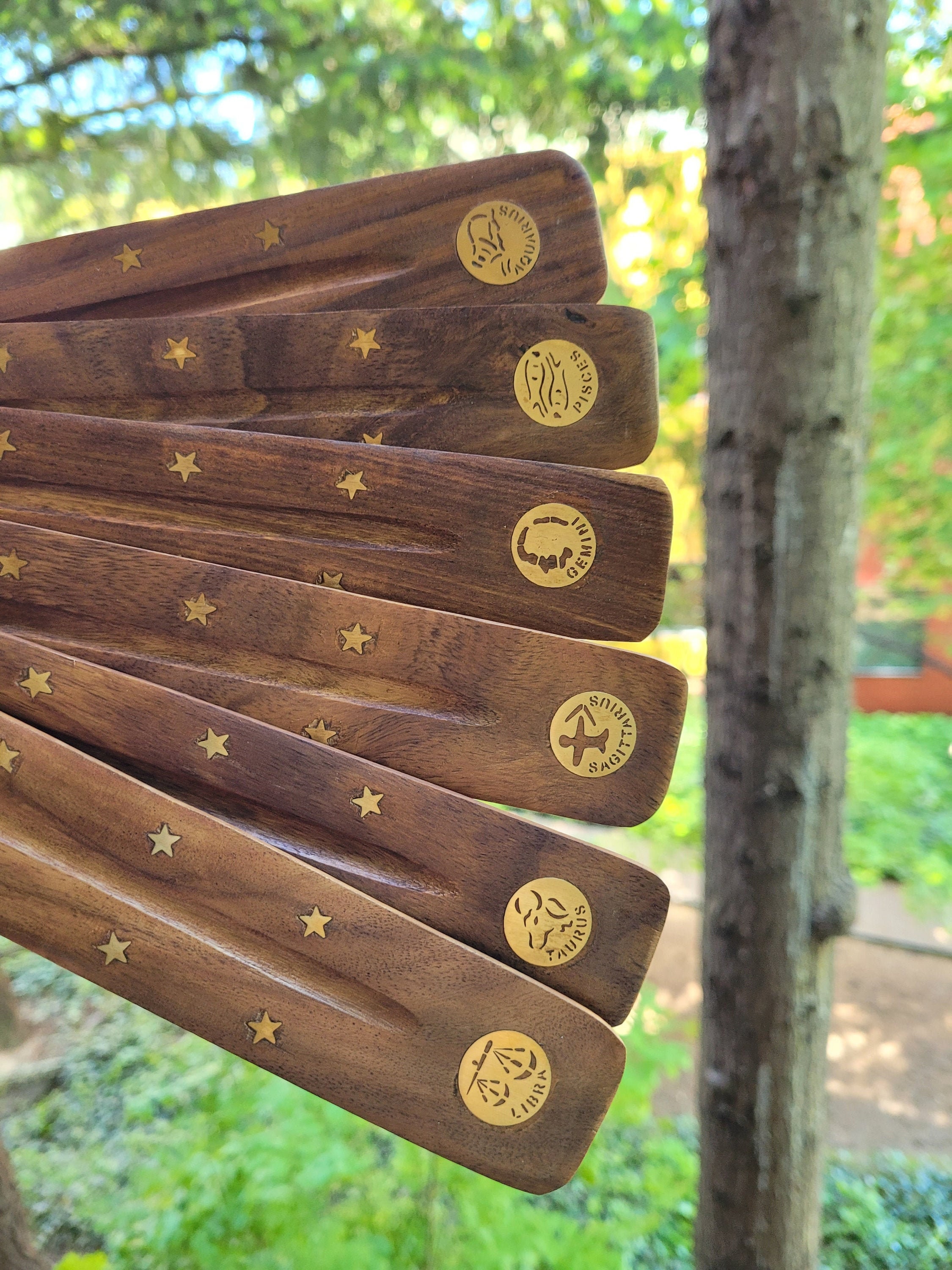 Zodiac Sign Incense Holder (1ct) - Wood w/ Inlay of Brass