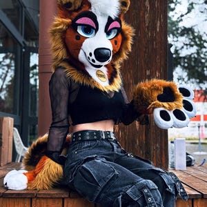 Fursuit Partial -  Toffee Puppy, Fursuit Head, Tail, Hand Paws
