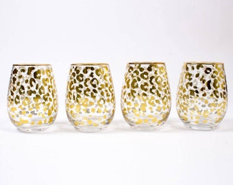 Leopard Print Stemless Wine Glass