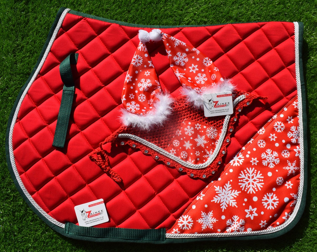 Déguisement de Noël flocons de neige faits main Zainee Sports pour chevaux Ensemble de tapis de