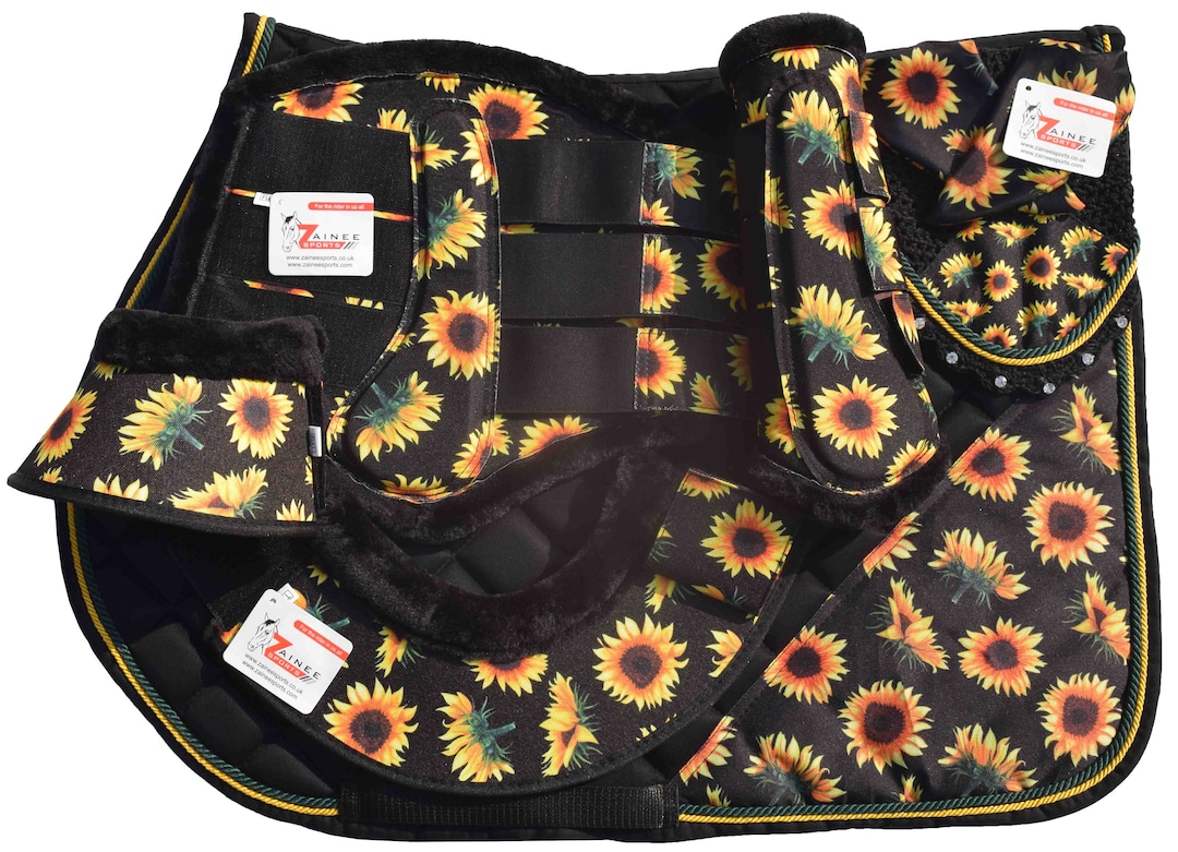 Zainee Sports Hand Made Sunflower Horse English Saddle Pad Set With