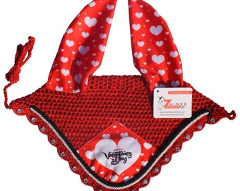 Handmade Valentines Day Ear Bonnet , Red Bonnet, Heart Bonnet Fly Bonnet Veil Ear Net Valentine special