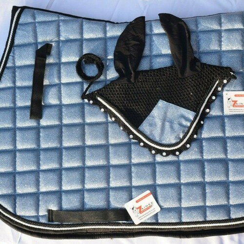Hy Equestrian Synergy Saddle Pad And Fly Veil Set – Cotton, Padded Phone Pocket, Mesh Ears