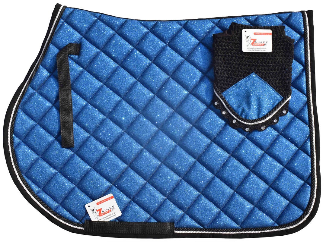 Handmade Royal Blue Glitter Sparkly Shinny English Saddle Pad Set AP