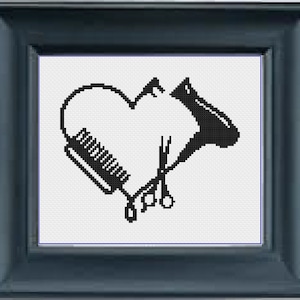 Hairdresser Cross Stitch Pattern / Instant Download PDF File / Hair Dressing / Hair Tools