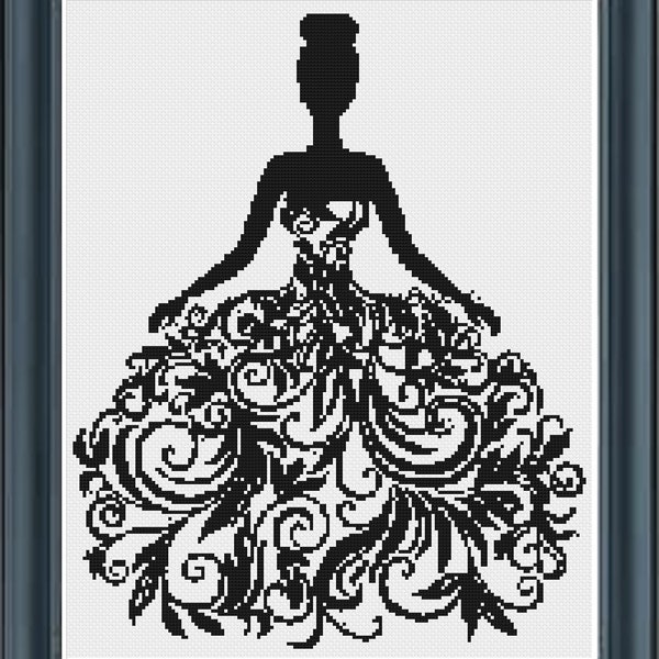 Ball Gown Silhouette Cross Stitch Pattern / Instant Downlaod PDF File