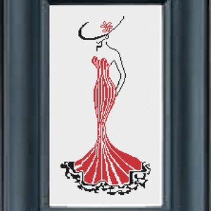 Lady In Red Cross Stitch Pattern / Instant Download PDF File