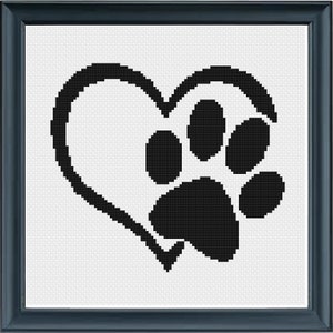Heart Paw Print Cross Stitch Pattern / Instant Download PDF File