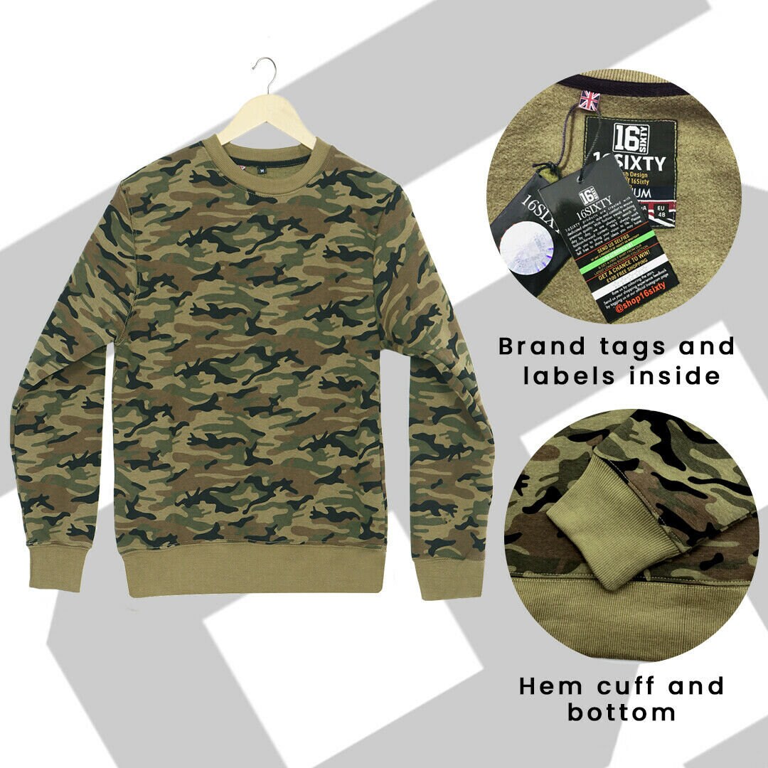 New Mens Camo Pullover Sweatshirt Plain Casual Long Sleeve Etsy