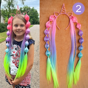 Unicorn Headband Colorful Hair Accessory For Girls Bubble Braids Unicorn Themed Birthday Girl Gift Custom Made Easy Wear Kids And Teens