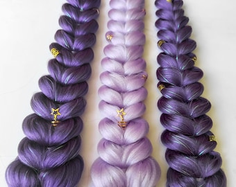 Easy Rumi Purple Braid Hair Extension: K-pop Demon Hunter Cosplay Mohawk (24-30 Inch)