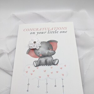 Carte de baby shower, carte de bébé, carte de bébé éléphant, bébé éléphant, éléphant rose, carte de nouveau-né, baby shower, carte minimale, carte de voeux
