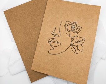 5x7 Minimal Line Art Card, Blank Card, Greeting Card, Minimal Card, Kraft Card, Line Art, Line Art Card, Woman Line Art