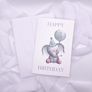 4 x 6 po, carte d'anniversaire garçon, carte d'anniversaire éléphant, carte d'anniversaire bleue, carte 3D, carte d'anniversaire, carte de bébé garçon, carte de voeux, anniversaire