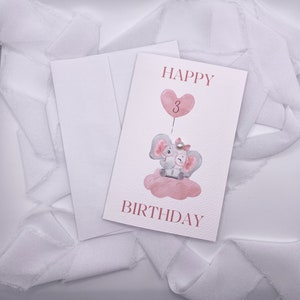 4"x6", meisje verjaardagskaart, olifant verjaardagskaart, roze kaart, Happy Birthday Card, 3D-kaart, verjaardagskaart, baby meisje kaart, verjaardag