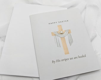 4 x 5 pouces, carte de Pâques, carte de Pâques religieuse, croix de Pâques, grâce à ses rayures, nous guérissons, carte de voeux, Pâques, Joyeuses Pâques, cadeau de Pâques