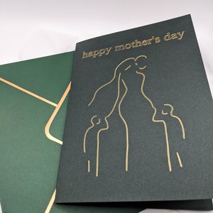 Cartes de fête des mères, carte pour une mère avec de jeunes enfants, fête des mères, cartes de fête des mères chic, carte de feuille d'or, carte verte de fête des mères