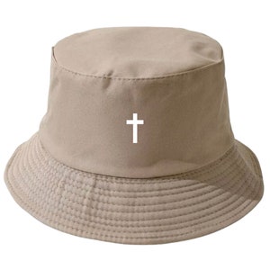 Sombrero de cubo, sombrero de cubo caqui, sombrero de cubo cristiano, sombrero mínimo, sombrero de cubo mínimo, niña cristiana, accesorios cristianos