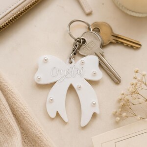 Personalized Pearl Bow Keychain, Custom Name Gift