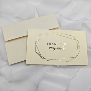 Paquet de 5 cartes de remerciement, carte de remerciement, carte métallisée, carte de remerciement aluminium, feuille d'or, carte de voeux, merci, carte minimale, jeu de cartes