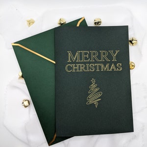 Carte de joyeux Noël, 5 x 7 po, carte de Noël, carte de Noël métallisée, carte de Noël verte, carte de feuille d'or, feuille d'or