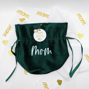 Personalized Mother&#39;s Day Velvet Gift Bag, Green Custom Bag