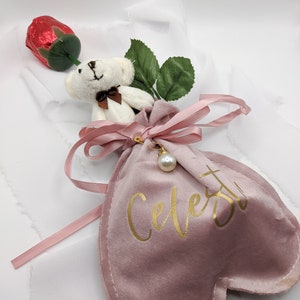 Valentine's Day Bag, Personalized Gift Bag, Gift Bag, Velvet Gift Bag, Pink Velvet Bag, Heart Bag, Heart Gift Bag, Custom Gift Bag