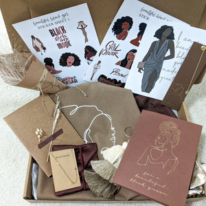 Pacote de presente personalizado, pacote de presente Black Queen, pacote de presente mágico Black Girl, caixa de autocuidado, caixa de presente, pacote de autocuidado, caixa de presente personalizada