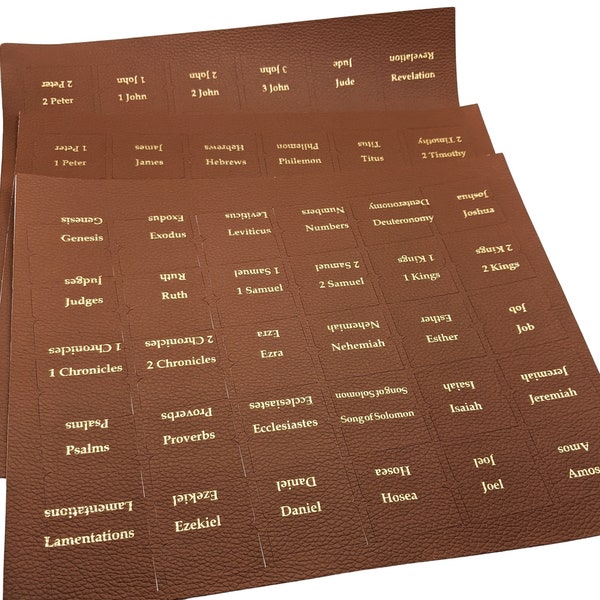 66 Faux-Leather Brown Bible Tabs, Protestant / Lutheran Bible Tabs, Minimal Bible Tab Stickers, Bible Stickers, PU Leather, Bible Index Tabs