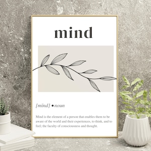 Definition Art Print, Mind Definition Print, Dictionary Art, Mental Health Print, Minimal Print, Wall Art, Aesthetic Decor