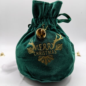 Personalized Christmas Gift Bags, Christmas Pouch, Christmas Gift Bag, Velvet Bag, Green Velvet, Christmas Treat Bag, Christmas Gifts, Card