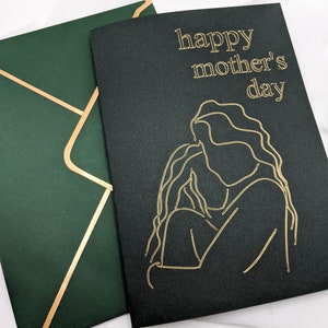 Cartes de fête des mères, carte pour une mère avec sa fille, fête des mères, carte de fête des mères chic, carte de feuille d'or, carte verte de fête des mères, carte d'or