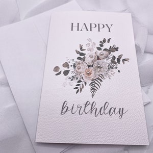 4 x 6 po, carte d'anniversaire florale, carte de joyeux anniversaire, carte 3D, carte minimale, carte d'anniversaire, carte de fleurs, carte de perle, carte de voeux, anniversaire