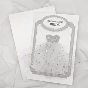4 x 6 pouces, carte de mariage de la mariée, carte du jour du mariage, carte de mariage en relief, voici la mariée. Carte 3D, Carte de voeux, Mariage, Mariée, Femme