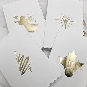 Paquet de 4 cartes de Noël, 4 x 6 pouces, cartes de Noël dorées, cartes de Noël métallisées, cartes de Noël découpées, paquet de cartes de Noël, jeu de cartes