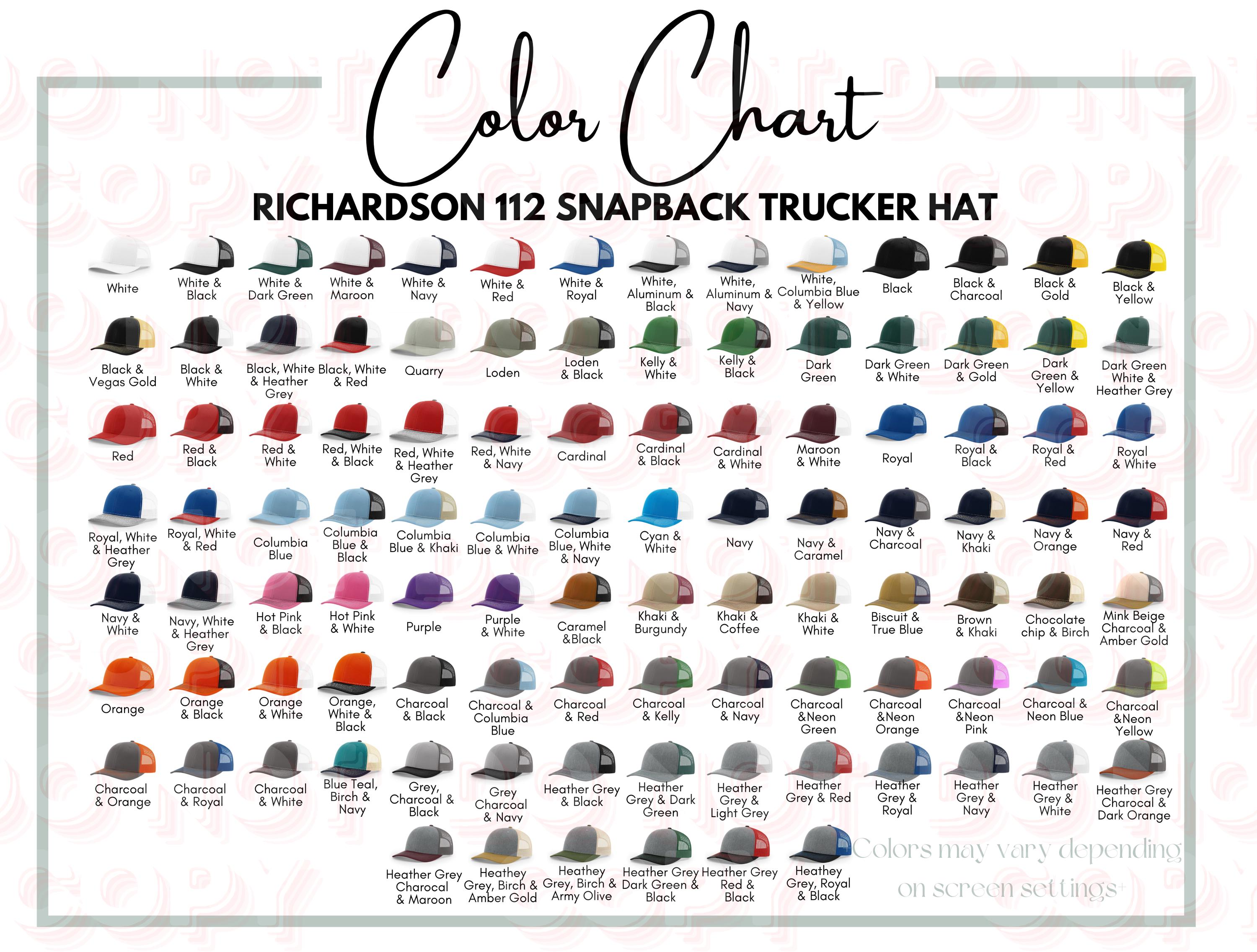 Richardson 112 Hat Color Chart Snapback Trucker CANVA EDIT Etsy