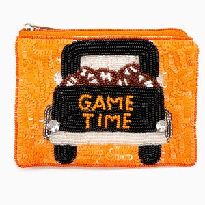 Game Time Football Zipper Pouch, Football Beaded Pouch, Game Day Accessory,  Touchdown Coin Purse, Game Day Football Beaded Sequin Coin Bag