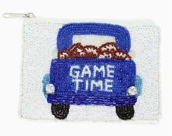 Game Time Voetbal Ritszakje, Voetbalkralenzakje, Game Day Accessoire, Touchdown Coin Purse, Game Day Football Beaded Sequin Coin Bag