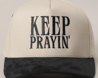 Dwukolorowa czapka typu trucker z płótna zamszowego Keep Prayin', czapka Keep Prayin'