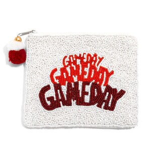Game Day Beaded Pouch, Seed Bead Game Day Coin Pouch With Pom Pom Zipper, Football Beaded Pouch, Game Day Accessory, Beaded Coin Pouch