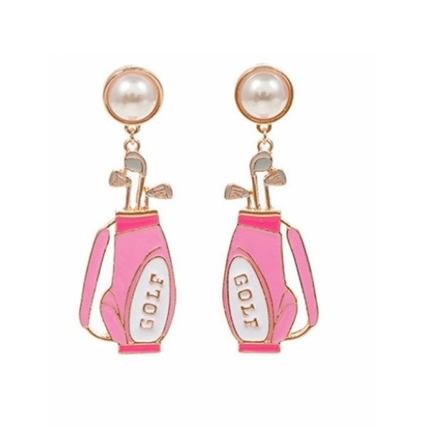 Golf Bag Earrings, Golf Club Earrings, Golf Bag earrings, Golf earrings, Pink golf bag Earrings
