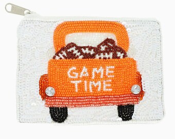 Game Time Voetbal Ritszakje, Voetbalkralenzakje, Game Day Accessoire, Touchdown Coin Purse, Game Day Football Beaded Sequin Coin Bag