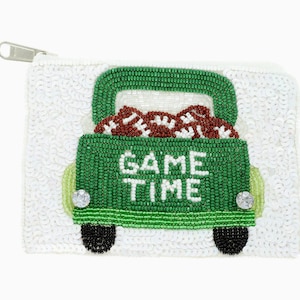 Game Time Football Zipper Pouch, Football Beaded Pouch, Game Day Accessory,  Touchdown Coin Purse, Game Day Football Beaded Sequin Coin Bag
