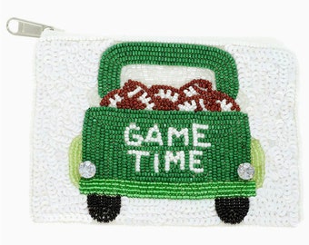 Game Time Voetbal Ritszakje, Voetbalkralenzakje, Game Day Accessoire, Touchdown Coin Purse, Game Day Football Beaded Sequin Coin Bag