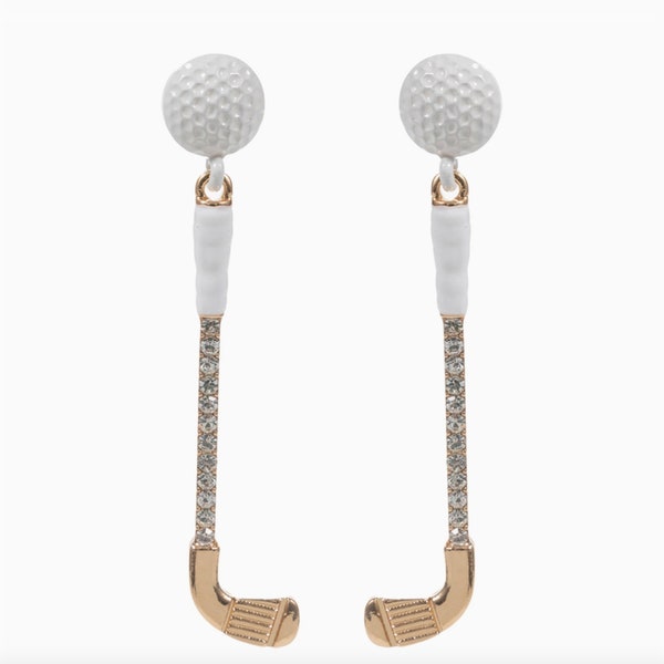 Golf Iron and Ball Glitter Enamel Post Earrings, Golf Earrings, Golf Club Earrings