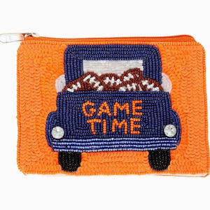 Game Time Football Zipper Pouch, Football Beaded Pouch, Game Day Accessory,  Touchdown Coin Purse, Game Day Football Beaded Sequin Coin Bag