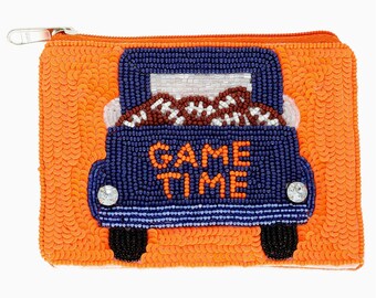 Game Time Voetbal Ritszakje, Voetbalkralenzakje, Game Day Accessoire, Touchdown Coin Purse, Game Day Football Beaded Sequin Coin Bag